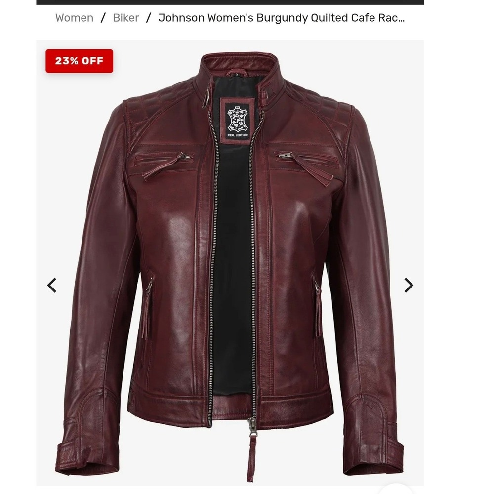 NWT Decrum Johnson Diamond1 Leather Cafe Racer Jacket in Maroon Women XL - Picture 7 of 8